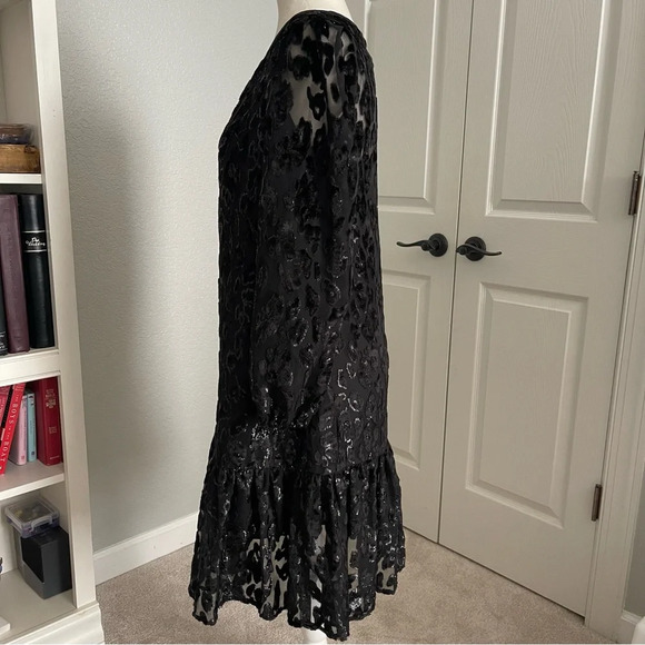 J Crew Flutter Hem Drop Waist Leopard Print Shimmer Velvet Burnout Dress Sz 2T - Picture 7 of 12